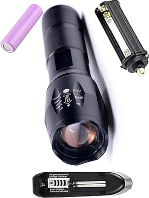 Kindw Rechargeable 5 Mode LED Waterproof 500 meter 25W Flashlight Torch Zoomable Torch(Black, 12.12 cm, Rechargeable)