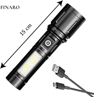 FINARO (ZOOMABLE METAL)5 Modes Flashlight, Super Bright Cree T6 LED Light Torch(Black, 15 cm, Rechargeable)
