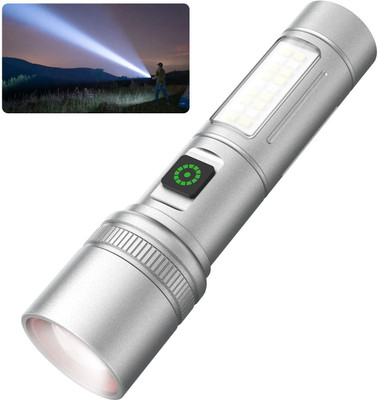 UN1QUE 1500mAh Super Bright LED Flashlight, 1000 Lumens, 6 Light Modes Torch(Silver, 14 cm, Rechargeable)