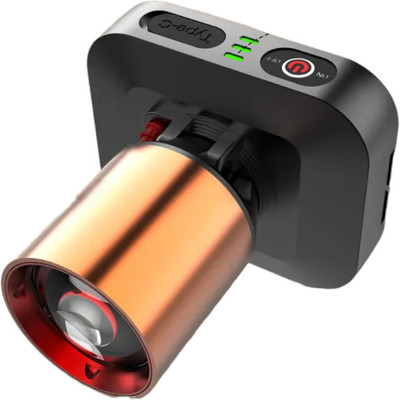 GLOWISH STRONG METAL BODY RECHARGEABLE DUAL POWER BATTERY ZOOM LED MULTI USE HEAD LAMP Torch(Black, Gold, 12 cm, Rechargeable)