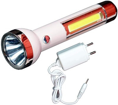 JY-SUPER Super Bright LED COB Light with 2 mode Action with 8hrs Continuous Working Power (1800mAh) Aluminium Reflector with Micro Halogeno Technology 1+2W Runtime : 8hrs Torch Torch(Pink, 15 cm, Rechargeable)