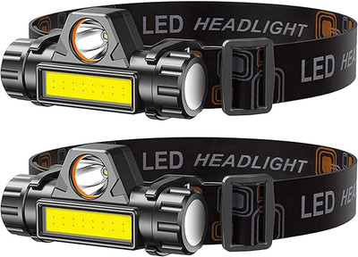 GLOWISH 2 PACK RECHARGEABLE FOREHEAD EASY ROTATION 2000 LUMENS WATERPROFF MULTIUSE LED Torch(Black, Green, Red, 6 cm, Rechargeable)