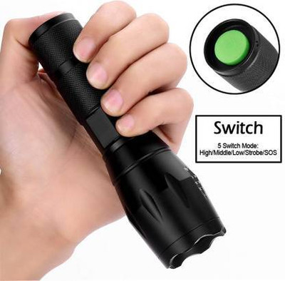 jazam A2 High Brightness Portable Rechargeable Torch Flashlight,Super Bright Led Smart Torch(Black, 15 cm, Rechargeable)