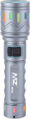 MZ M036-METAL ZOOMABLE LED TORCH-3 Modes Flashlight, Super Bright 80W LED Light Torch(Silver, 14 cm, Rechargeable)