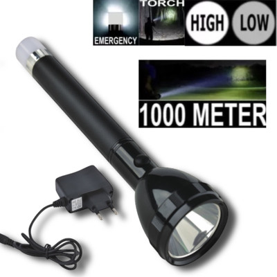 KAVANA 1 Km Lithium Battery Long Range Led torch Light Rechargeable & Dual Battery Torch(Black, 20 cm, Rechargeable)
