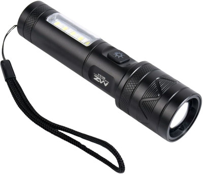 MZ M034(ZOOMABLE METAL LED TORCH) 3 Modes Flashlight, Super Bright 80W LED Light Torch(Black, 14 cm, Rechargeable)