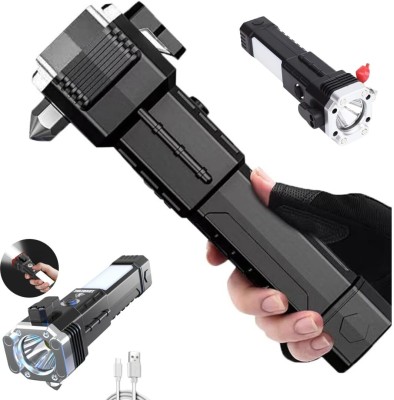 DEGNO Hammer torch light with mobile charger belt cutter long rang extra power battery Torch(Black, 7 cm, Rechargeable)