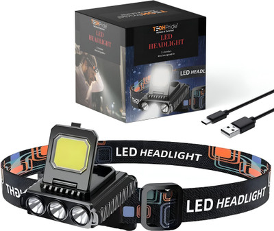 TechPride 3 Core Headlamp Flashlight for Hiking Running Repairing Fishing Cycling Reading. Torch(Black, 8 cm, Rechargeable)