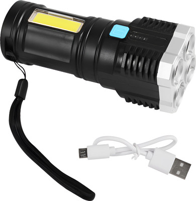 DeoDap 4 Led Torch Light Rechargeable Flashlight Range 800 Lumens Emergency Torch Light Torch(Black, 16 cm, Rechargeable)