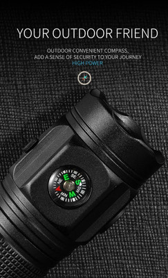 GLOWISH MINI POWERFUL CAMPING ADVENTURE FLASHLIGHT WITH INBUILT COMPASS,HAMMER,CUTTER Torch(Black, 8 cm, Rechargeable)