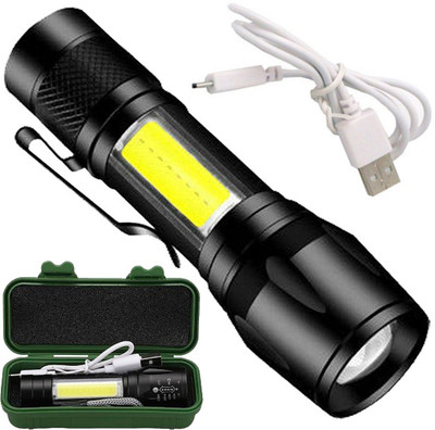 ssmall sun LED 2 mode torch emergey flashlight usb gadget powerful bright light Torch(Black, 12 cm, Rechargeable)