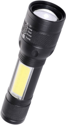 MZ 012-LED RECHARGEABLE METAL ZOOMABLE TORCH-3 Modes Flashlight Torch(Black, 13.5 cm, Rechargeable)