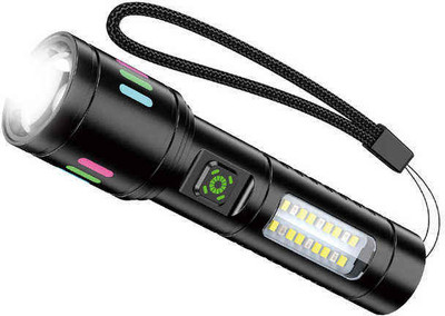 Oximus Waterproof LED Flashlight Long Press for Blinker Function | Portable and Durable Torch(Grey, 12 cm, Rechargeable)