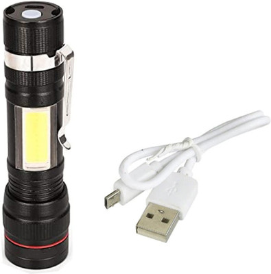 ssmall sun Small Powerful 2 Mode Rechargeable Waterproof Flashlight Hand Held Pocket Light Torch(Black, 13 cm, Rechargeable)