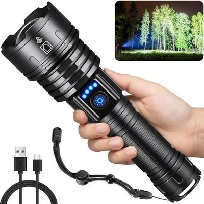 Dazzel Flex M983(ZOOMABLE METAL TORCH)5 Modes Flashlight, Super Bright LED Light 100W Torch Torch(Black, 18 cm, Rechargeable)