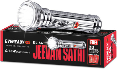 EVEREADY Jeevansathi DL64 Classic & Retro Touch | Powered by 2 x D Battery Torch(Silver, 19 cm)