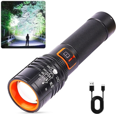 Dazzel Flex Rechargeable Super Bright Torch High Power Flashlight For Camping Hiking Outdoor Torch(Black, 13.5 cm, Rechargeable)