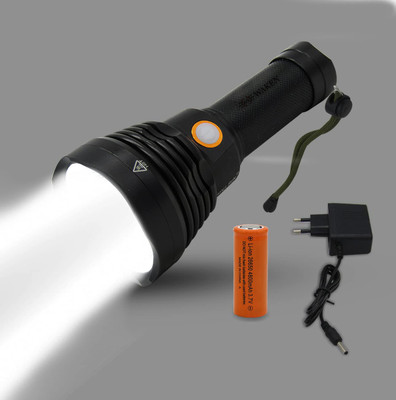 Waken LED Torch Light Rechargeable 2Km Beam Range Metal Waterproof 3-Modes 4800mAh Torch(Black, 15.5 cm, Rechargeable)