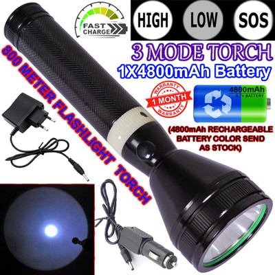QTX T95 Rechargeable 800 Meter Waterproof 3 Mode Security Purpose Torchlight Torch(Black, 5 cm, Rechargeable)