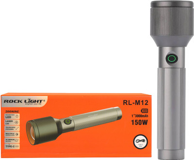 PICSTAR Rocklight RL-M12 torch 3000mah battery long range Type-C Chage Torch(Grey, 23 cm, Rechargeable)