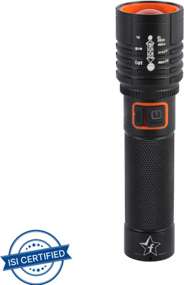 Flipkart SmartBuy 035 (ZOOMABLE LED METAL TORCH)5 Modes Flashlight, Super Bright Cree T6 LED Light Torch(Black, 13.5 cm, Rechargeable)
