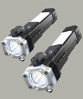 subton Torch (Pack of2) Rechargeable & Waterproof with Power Bank+Flashlight+Magnetic Torch(Black, 17 cm, Rechargeable)