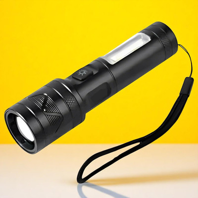 Sagaft A527 (ZOOMABLE METAL LED TORCH) 3 Modes Flashlight, Super Bright Torch(Black, 11 cm, Rechargeable)