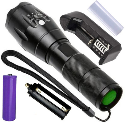 QTX 5 Mode LED Waterproof 500 meter 20W Flashlight Torch Zoomable Torch(Black, 13 cm, Rechargeable)
