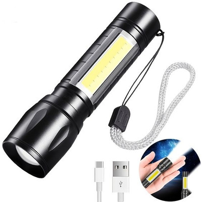 Red-sunset Led Flashlight Usb Rechargeable Super Bright Torch Light Small Mini Cob Torch(Black, 9 cm, Rechargeable)