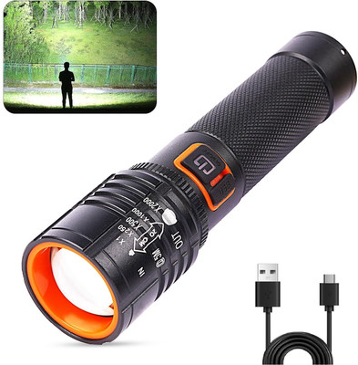 Dazzel Flex Torch, Aircraft Aluminum Body, Telescopic Zoom, Water Resistant Flashlight Torch(Black, 13.5 cm, Rechargeable)