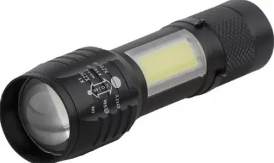 Vaxtore ZOOMABLE LED METAL TORCH) with SOS Function, 25W Laser COB, 500mAh Battery Torch Torch(Black, 10 cm, Rechargeable)