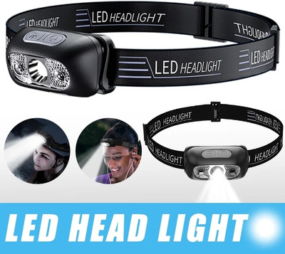 GLOWISH MINI AND PORTABLE POWERFUL LED SENSOR WAVE ON/OFF BRIGHT ELASTIC STRAP HEAD LAMP Torch(Black, 6 cm, Rechargeable)