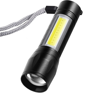 99Drops 3 Mode Rechargeable Super Bright Zoom COB USB Mini Pocket Flashlight_T163 Torch(Black, 9 cm, Rechargeable)