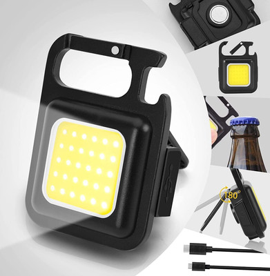 MHAX Multifunction Keychain Led Light with Bottle_Opener Magnetic Base and Folding Torch(Black, 6.5 cm, Rechargeable)