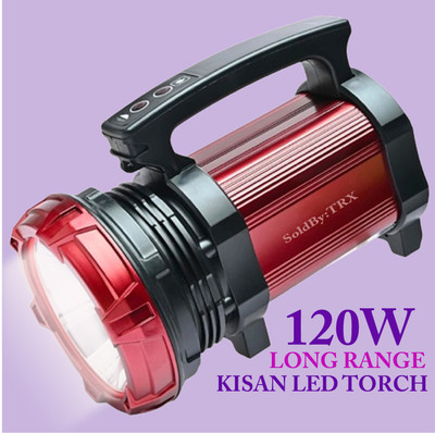 TRX 2 km long range blinker laser LED jumbo kisan torch 120w rechargeable battery 18 hrs Torch Emergency Light(Multicolor)