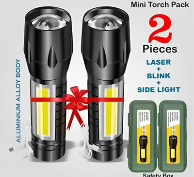 99Drops (Pack of 2) Mini-Rechargeable.Pocket Light Zoom COB USB Charging Led Water Proof Torch(Black, 9 cm, Rechargeable)