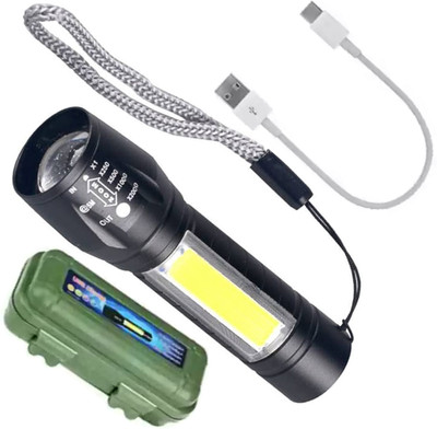 ssmall sun Heavy Duty Rechargeable Flash Light Torch(Black, 9 cm, Rechargeable)