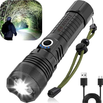 RENMAX Rechargeable Tactical Flashlight 5-Light Modes 4800mAh Waterproof Metal 983 Torch(Black, Grey, 16.5 cm, Rechargeable)