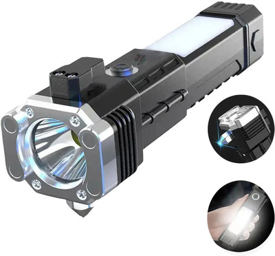 Sebon LED Flashlight with Magnets, hammer with 4 in 1 option - M13 Torch(Black, 15 cm, Rechargeable)