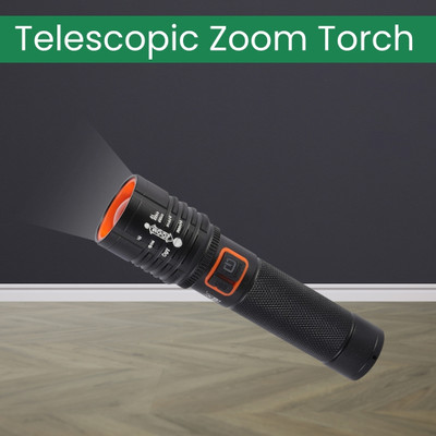 Clairbell Rechargeable Torch Light, Telescopic Zoom With ZOOMABLE Metal FlashlightO165 Torch(Black, 13.5 cm, Rechargeable)