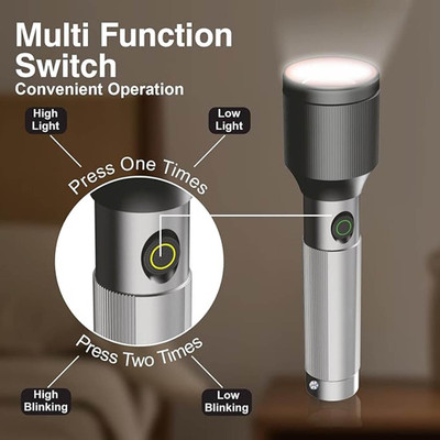 PICSTAR Rocklight Alumium Metal RL-M12 torch 3000mah battery long range Type-C Chage Torch(Grey, 23 cm, Rechargeable)