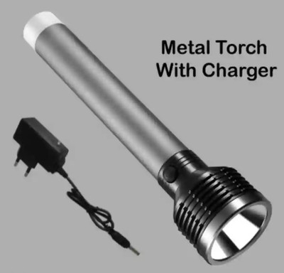 Zeno volt 2 In 1 Charging Torch Long Range Flashlight Aluminium Body 10 hrs Emergency Torch(Black, 18 cm, Rechargeable)