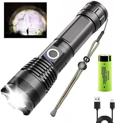 Zeno volt 376 TORCH Bright 10000 Lumens, USB Rechargeable Powerful XHP70 Zoomable Power 8 hrs Torch Emergency Light(Black)