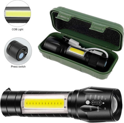 CICASTO Strong Beam Mini USB Flashlight for Night Use Torch(Black, 10 cm, Rechargeable)