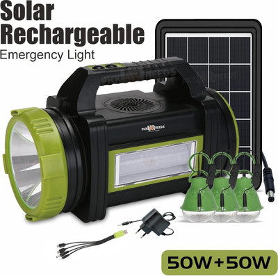 Pick Ur Needs Portable Solar Inverter Kit With Fan, 3 Bulbs Mobile Charging Powerbank Support Torch(Green, Black, 27 cm, Rechargeable)