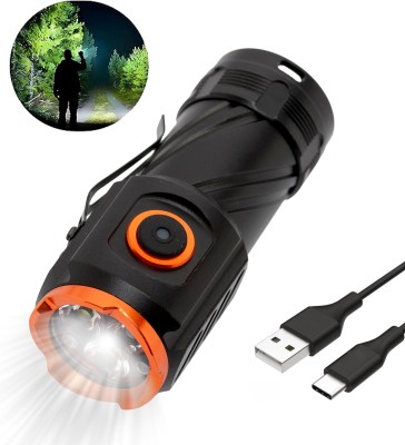 Feelon Flashlight High Lumens 5 Modes High Power Rechargeable Torch(Black, 8 cm, Rechargeable)