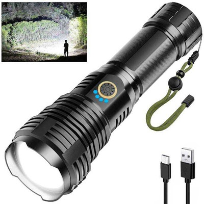 Dazzel Flex 376 Zoomable Metal 5 Modes Flashlight, Super Bright Cree T6 Led Light Torch(Black, 18 cm, Rechargeable)