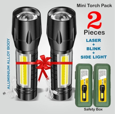 JK Sales Rechargeable 2 in 1 zoomable flashlight & emergency light with USB cable desk Torch(Black, 9 cm, Rechargeable)