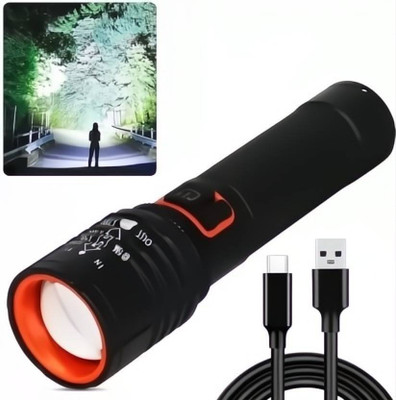 FlashiFy ZOOMABLE METAL 5 Modes Flashlight, Super Bright Cree T6 LED Light A3 Torch(Black, 13.5 cm, Rechargeable)