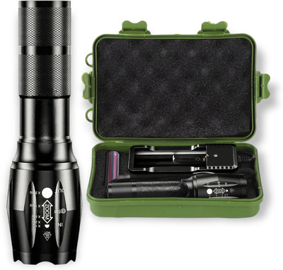 GLOWISH HEAVY DUTY STRONG WATER RESISTANT COMPACT PORTABLE MULTI USE ZOOM FLASHLIGHT Torch(Black, 13 cm, Rechargeable)